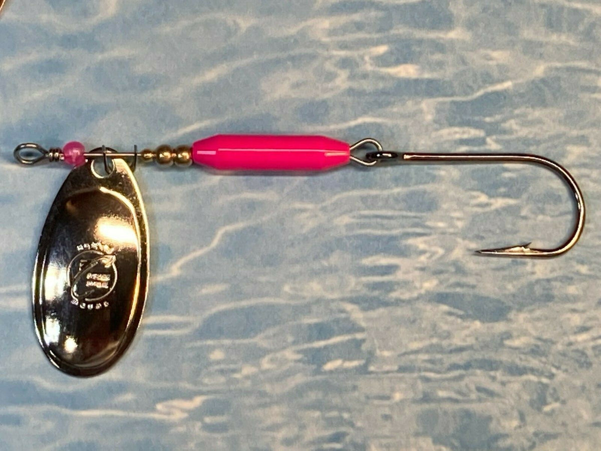 Heavy Metal Steelhead Salmon Casting Spinners Size 5 - Pink & Nickel