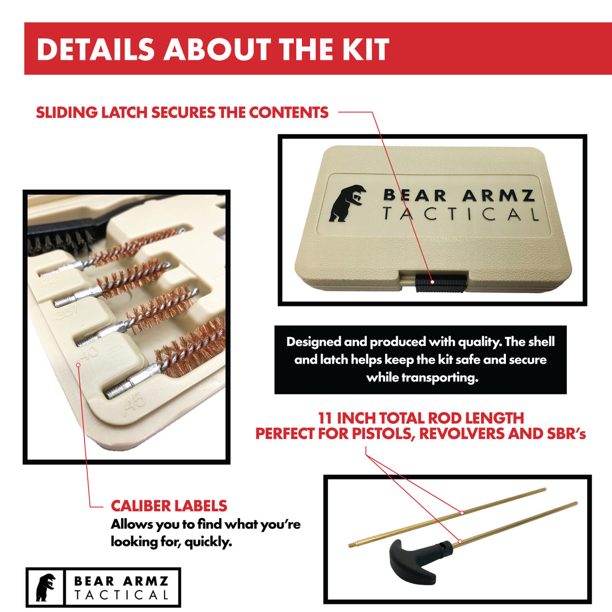 Handgun Cleaning Kit for Pistols Revolvers 9mm .22 .38 .357 .40 .45
