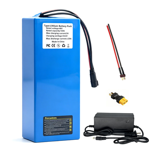 48V 10Ah Lithium Battery Pack for E-bike 100W-1000W Motor - Rechargeable