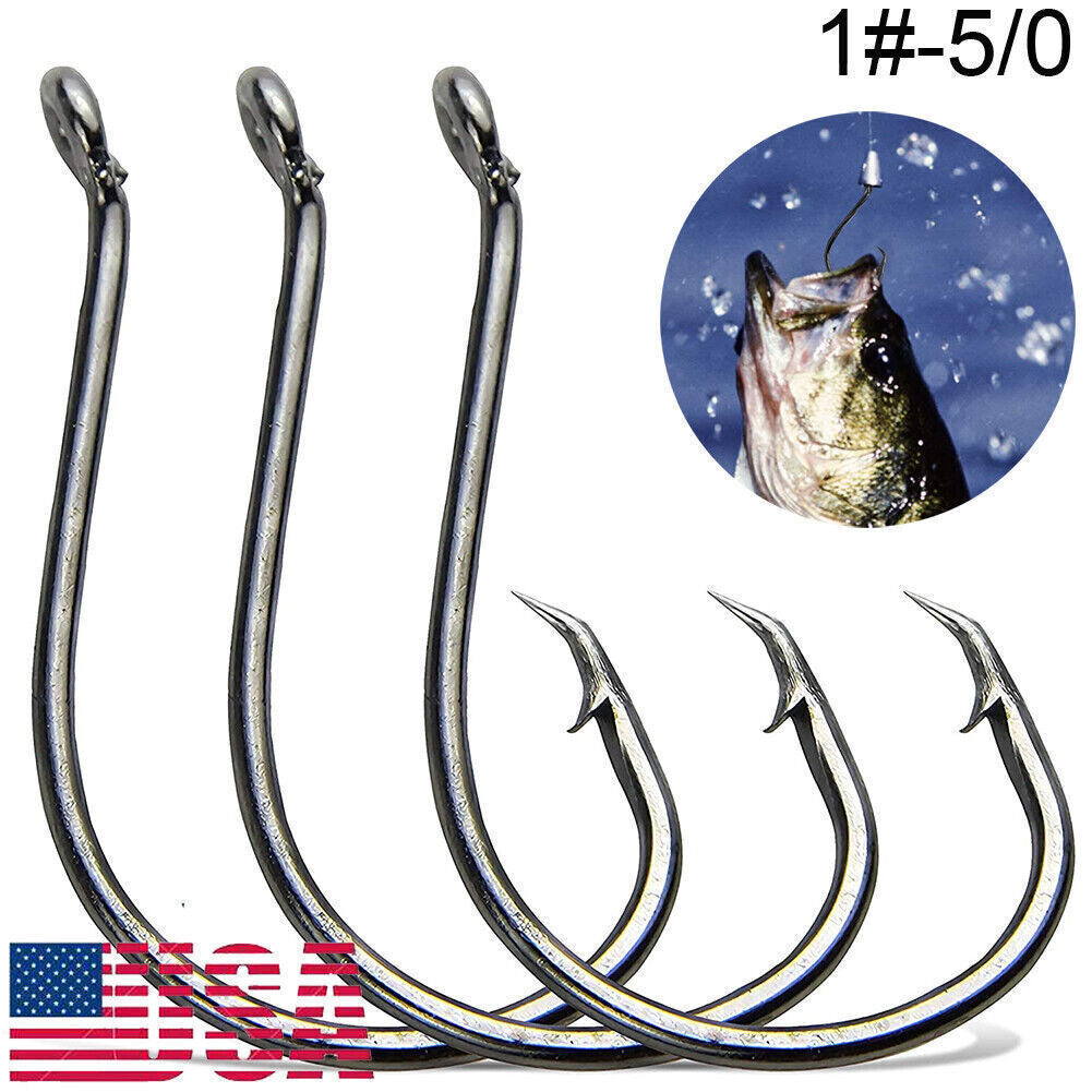 100pcs Circle Fishing Hooks - Ultra Sharp Carbon Steel Offset Hooks for Freshwater & Saltwater Fishing