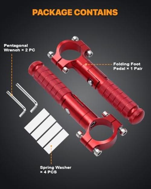 Red Folding Motorcycle Footrest Pegs - 1.25 Inch Compatible with Harley, Honda, Yamaha & ATV