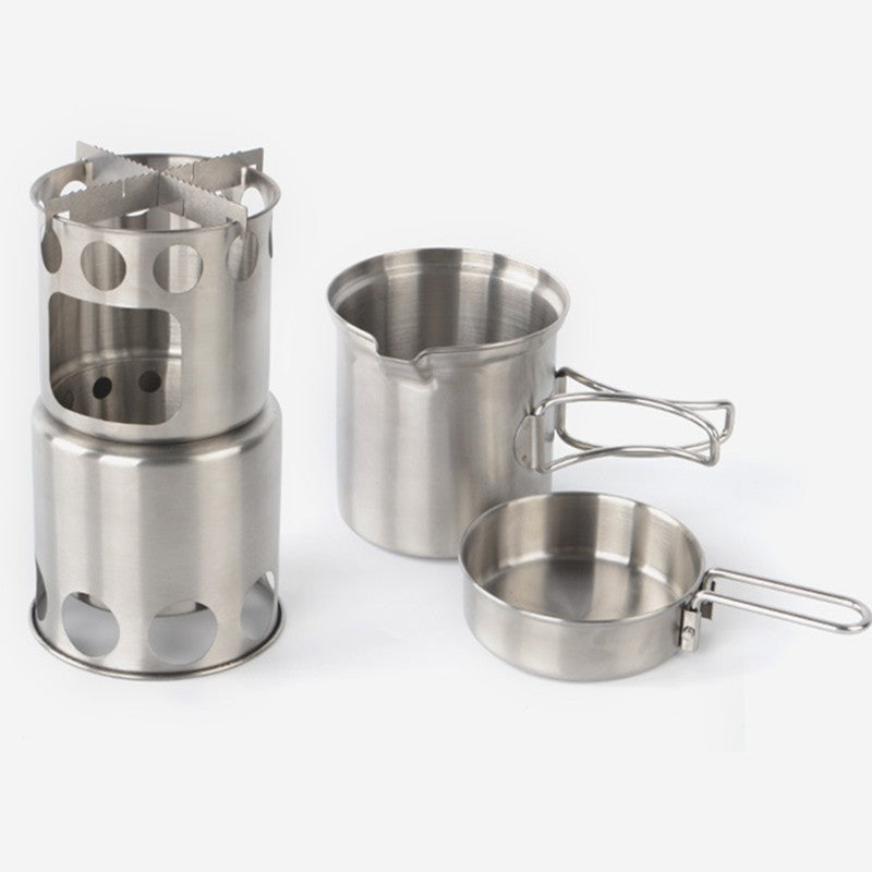 Stainless Steel Camping Cookware Set with Wood Stove for Hiking & Backpacking