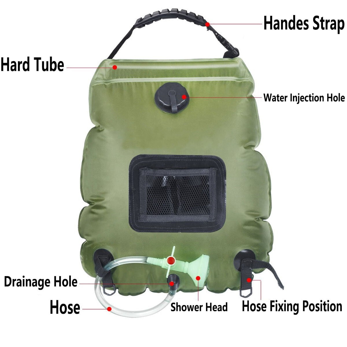 5-Gallon Solar Camping Shower Bag with Hose & Head - Portable Outdoor Shower