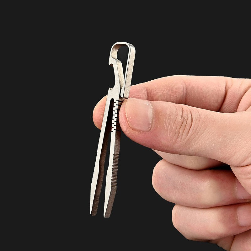 Mini Titanium Alloy Keychain Tweezers 77mm Portable Outdoor Tool