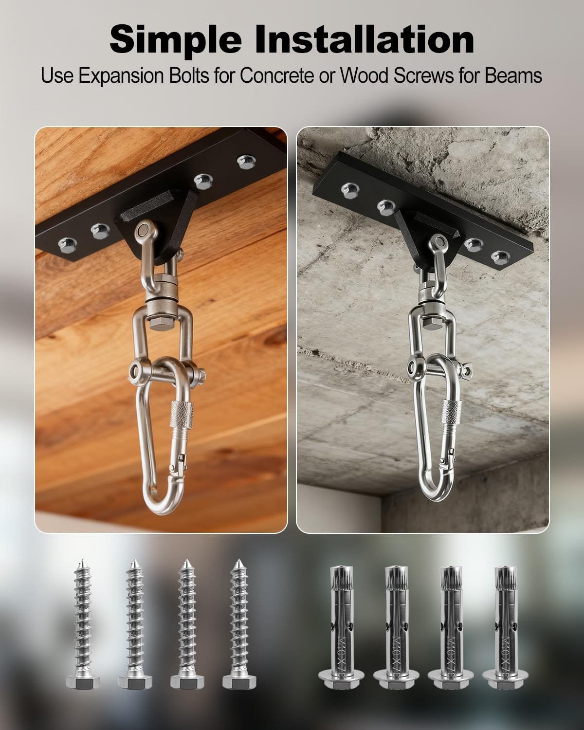 Heavy Bag Hanger Wall Ceiling Mount Bracket with Swivel Carabiner 900LB Capacity