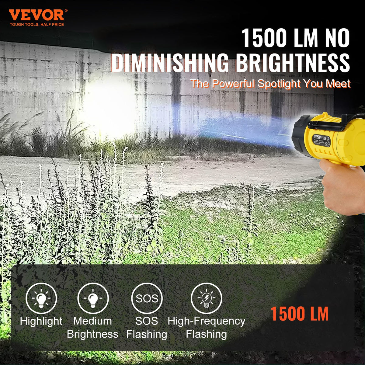 Rechargeable LED Spotlight 1000LM Waterproof Handheld Flashlight with 440m Beam
