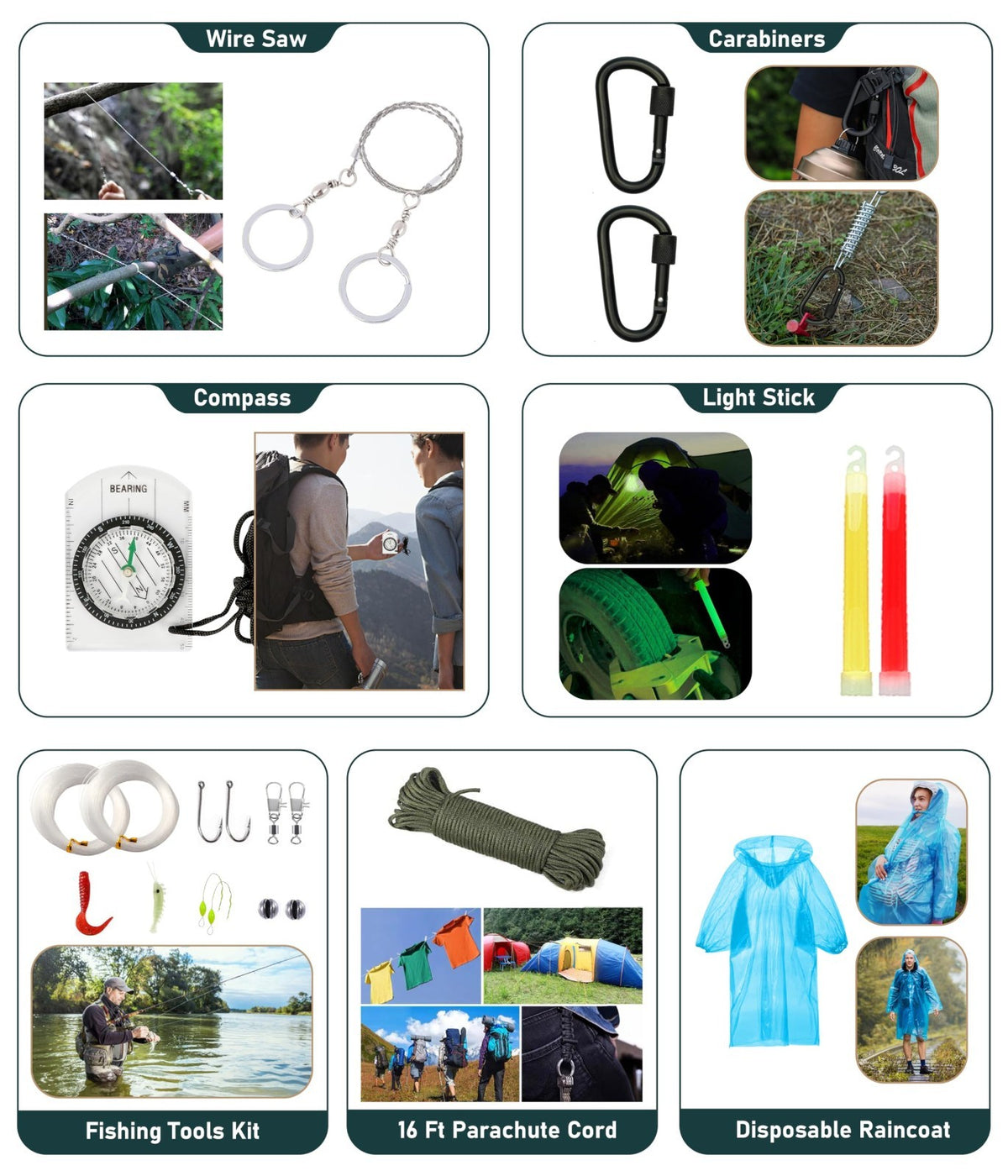 Emergency Survival Kit with First Aid Tent Axe Shovel and Bag - 262 Pieces