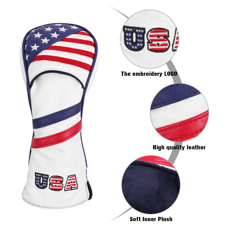 Golf Club Head Cover Set with USA Flag Design for Driver, Fairway, Hybrid