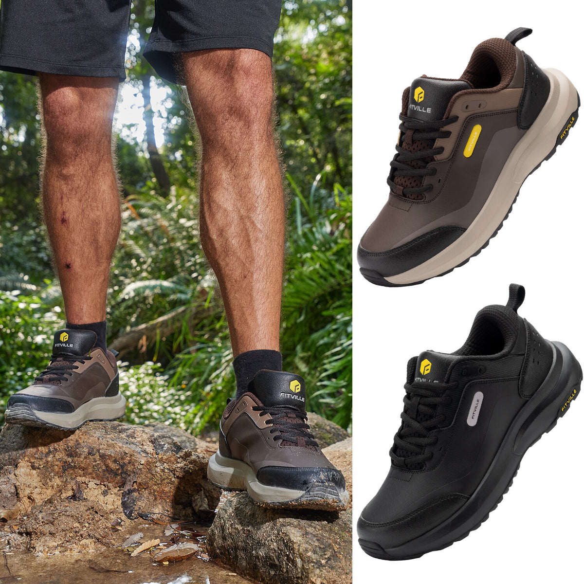 Men's Hiking Shoes Waterproof Wide Fit Outdoor Walking Sneakers