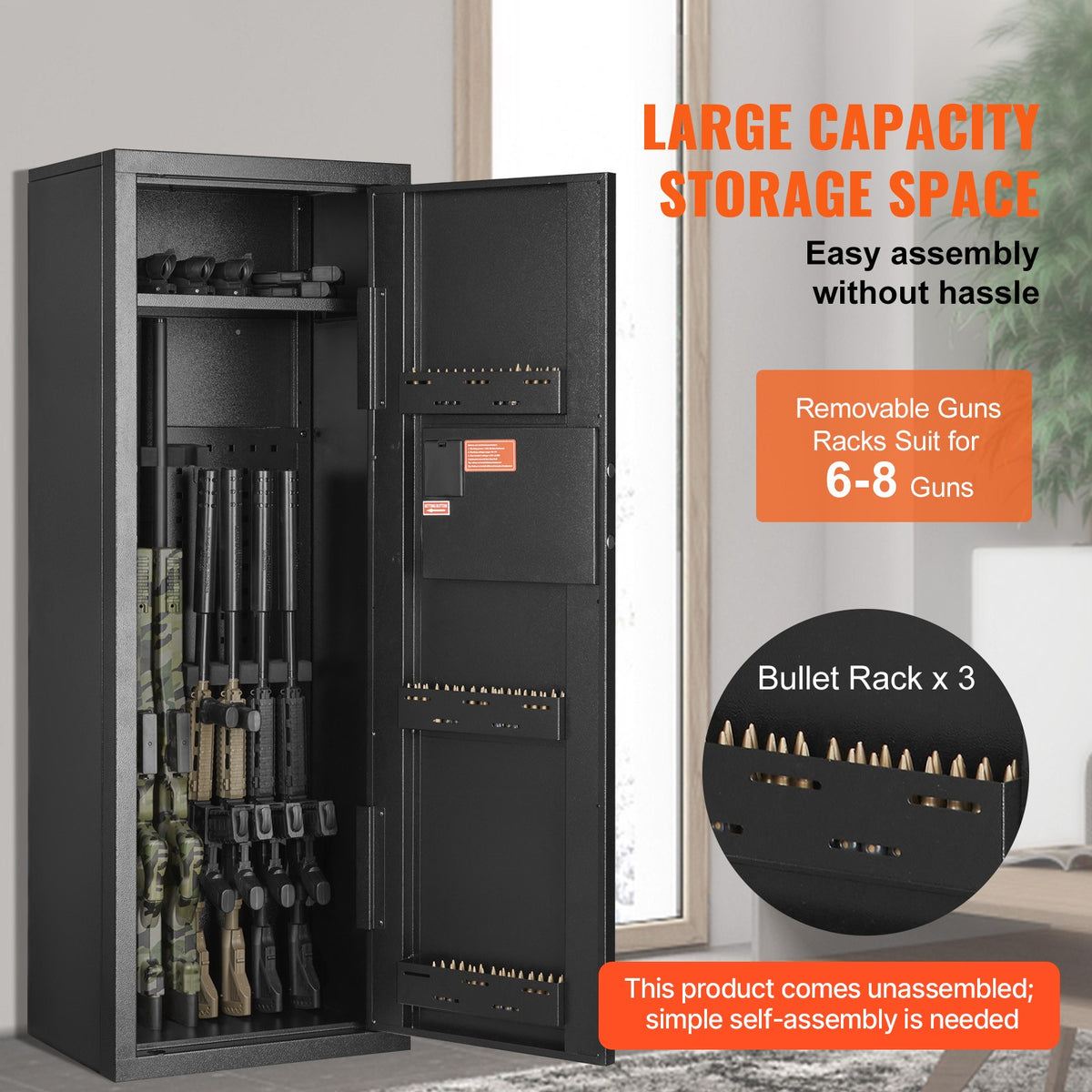 Secure Rifle Storage Cabinet with Digital Lock for 6-8 Firearms