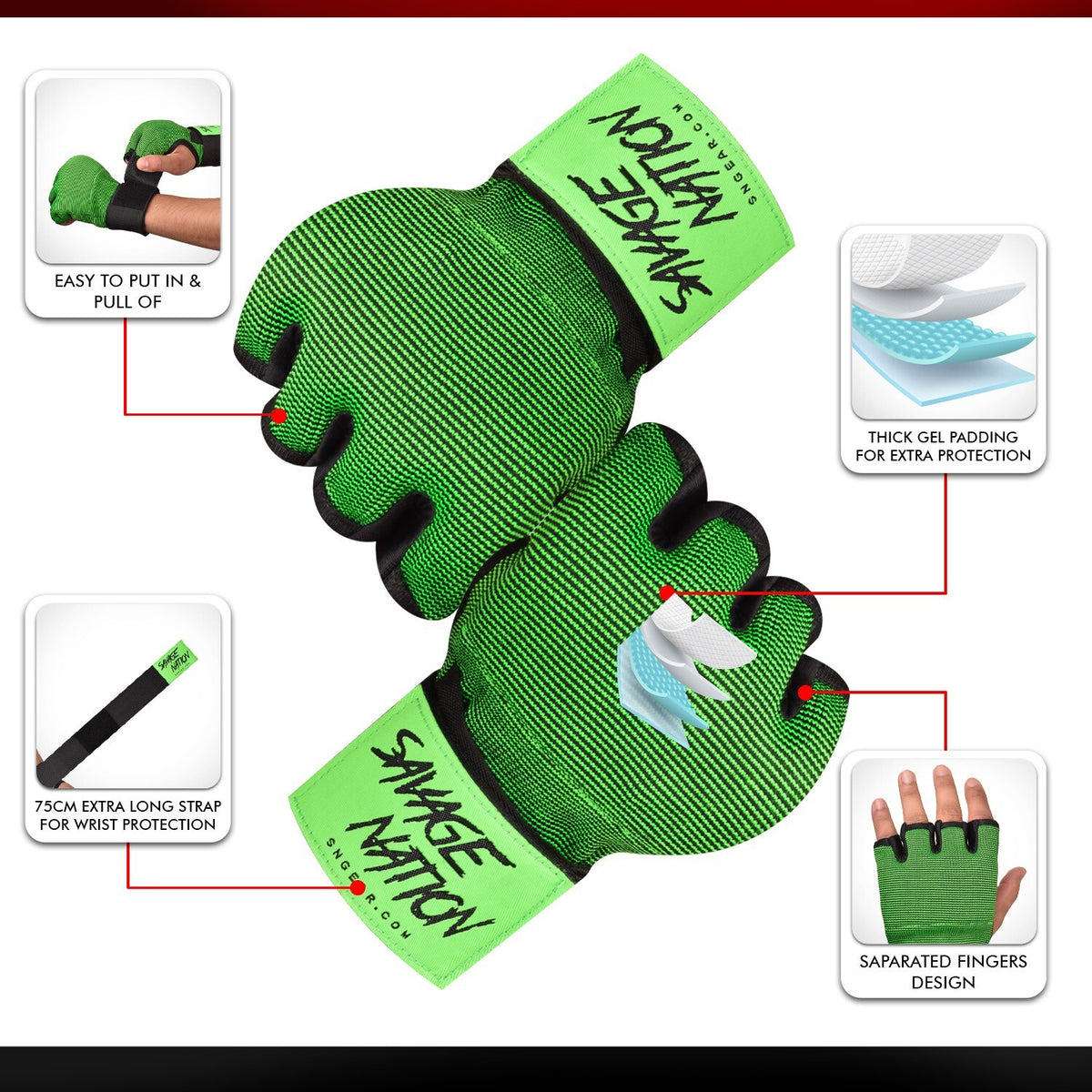 Gel Padded Boxing & MMA Inner Gloves with Hand Wraps - Fight Pair