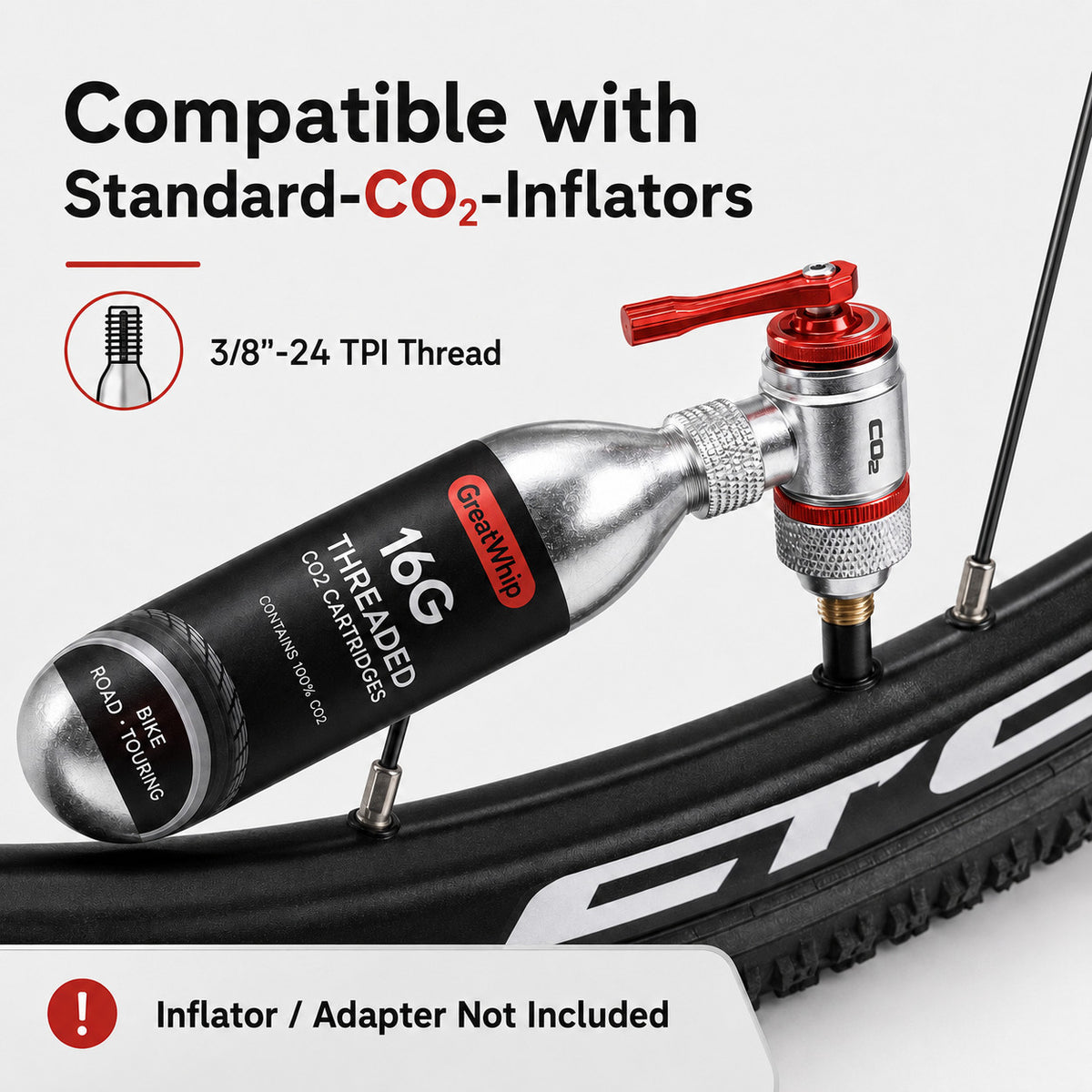 CO2 Bicycle Tire Inflator Cartridge 16g for Bike Mountain & Road Tires