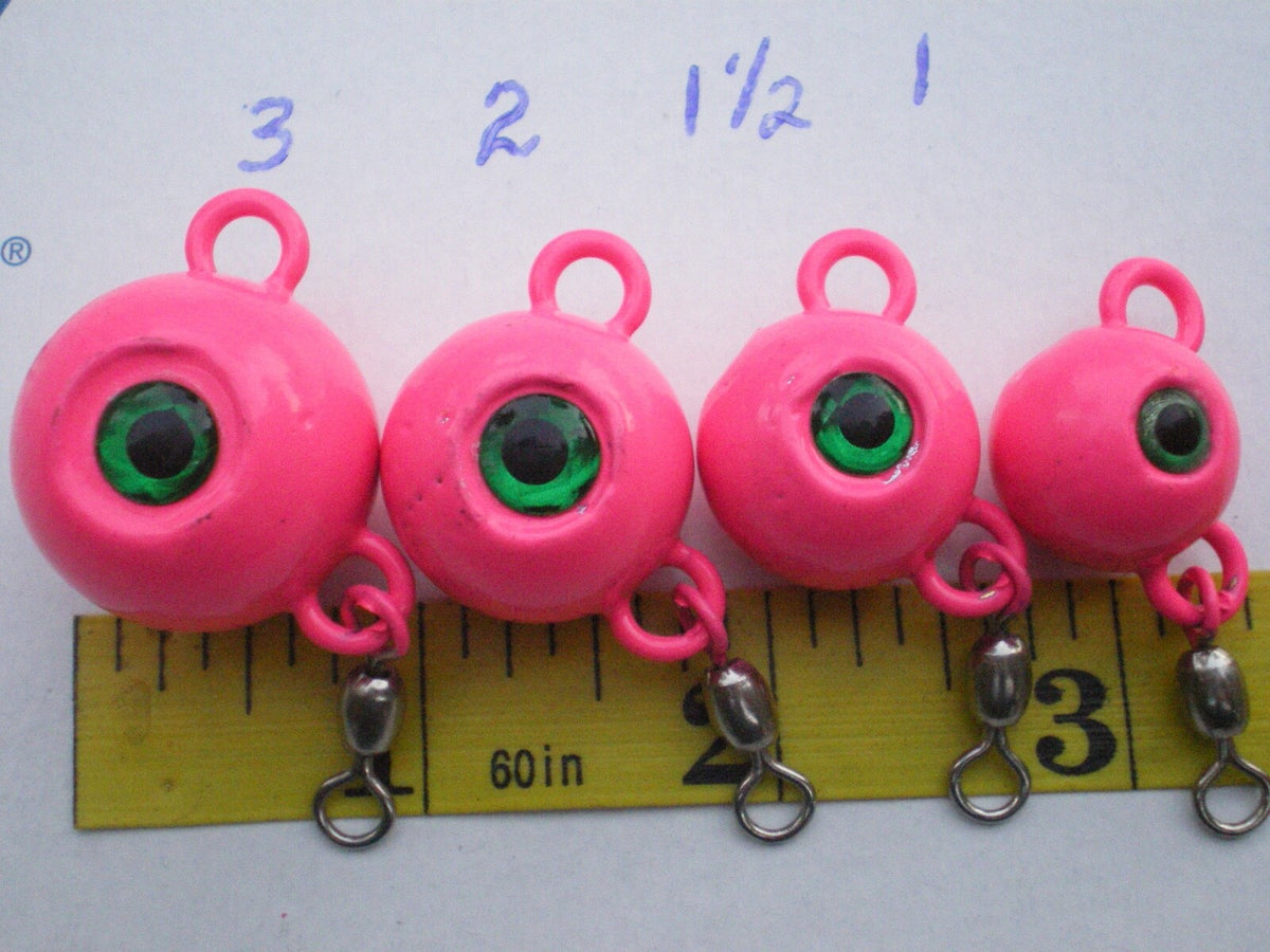 Fishing Jig Heads Set - Neon Pink & Green, 4 Sizes with Swivel Attachments