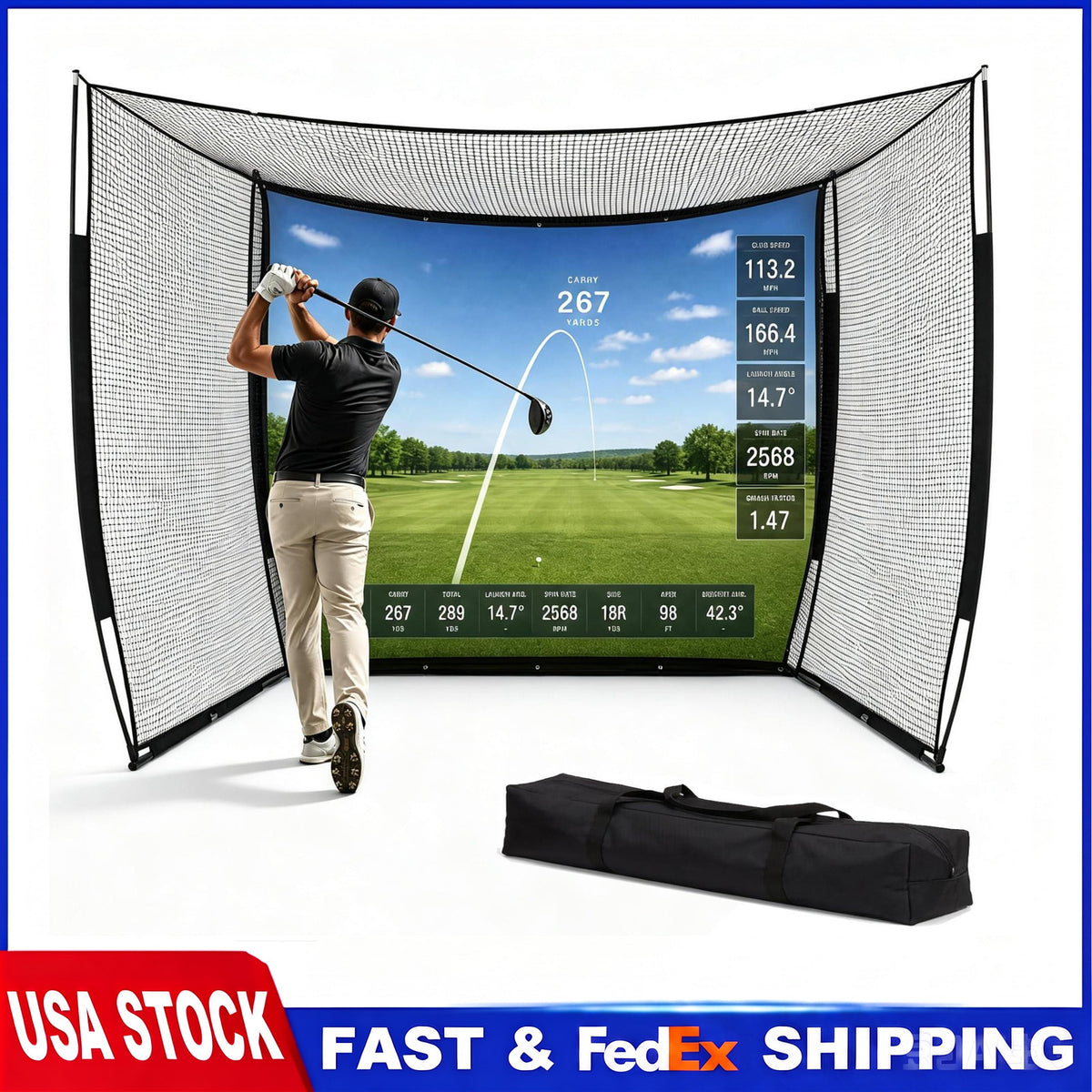 Heavy Duty Golf Practice Net Cage 10x8ft with Impact Screen for Swing & Drive