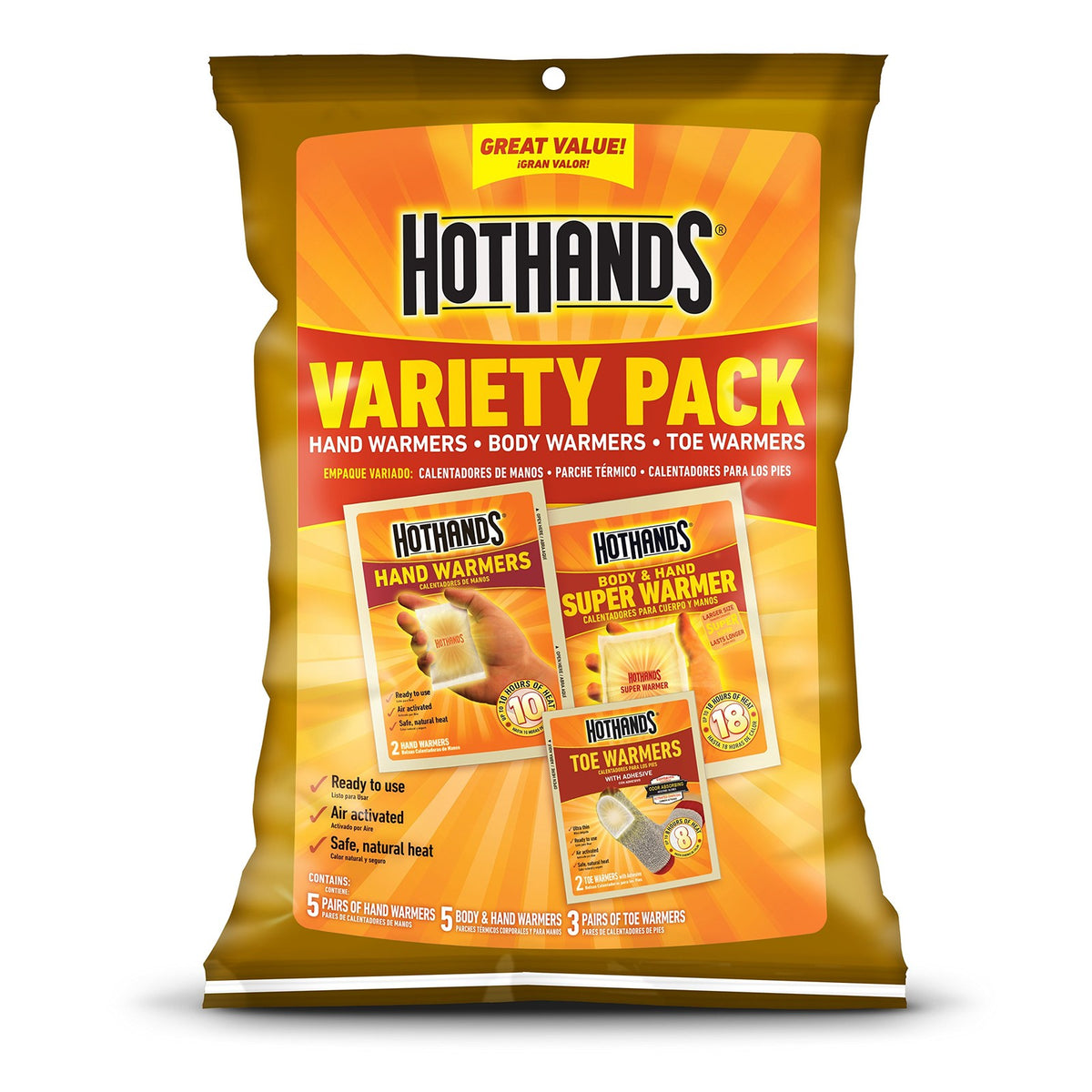 Disposable Hand & Foot Warmers - 10 Hour Heat, Safe Air-Activated