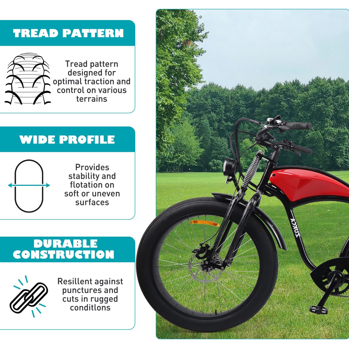 20x4.0 Fat Bike Tires with 2 Inner Tubes - Durable Electric Mountain Snow Bike