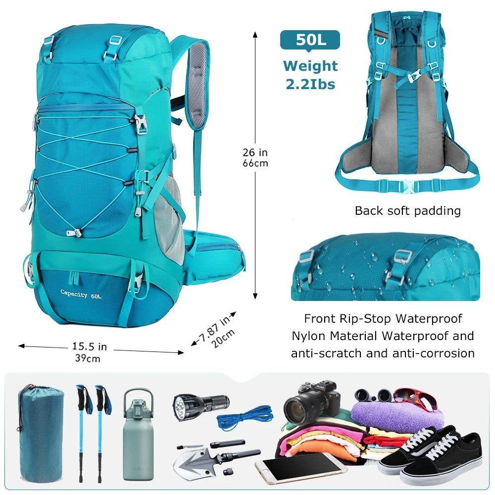 Lightweight 50L Hiking Backpack with Rain Cover - Breathable & Durable