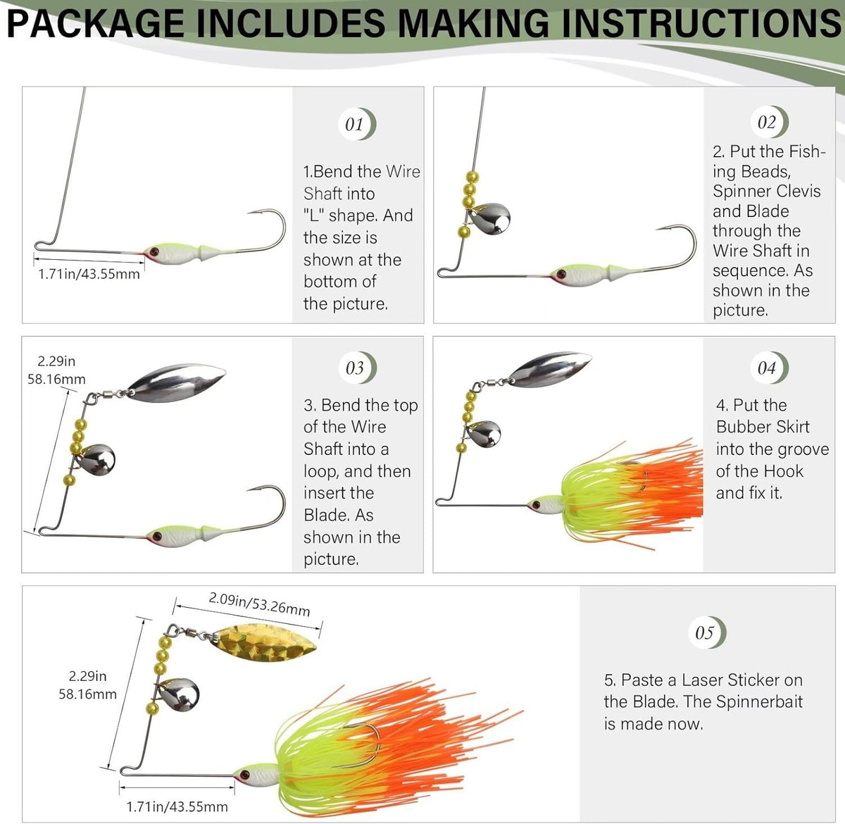 DIY Spinnerbait Making Kit with Flash Blades for Bass Fishing - 107PCS