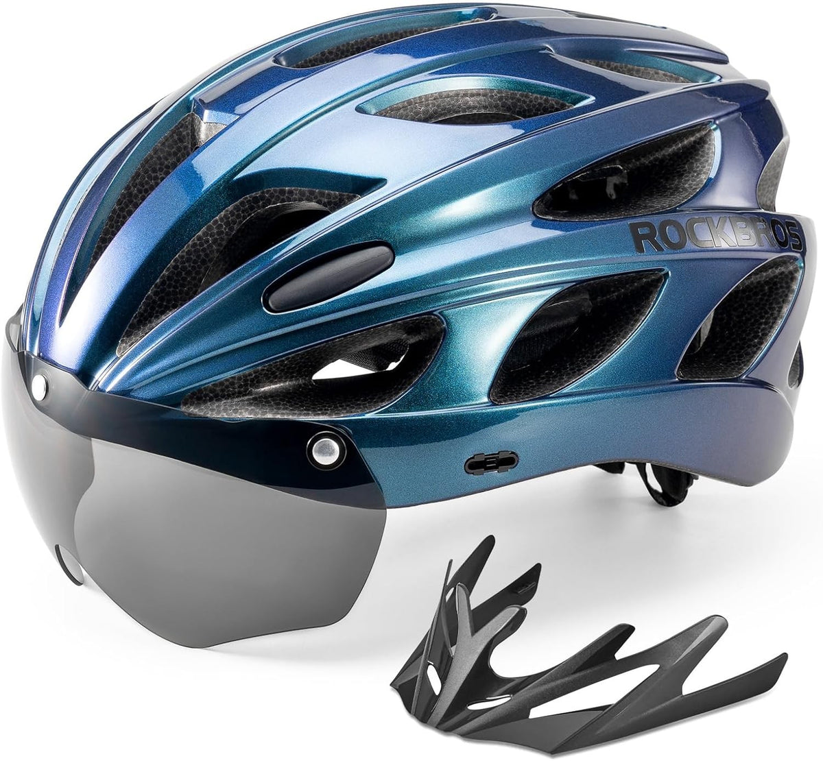 Lightweight Bicycle Helmet with Detachable Magnetic Goggles and Sun Visor for Men Women Teens