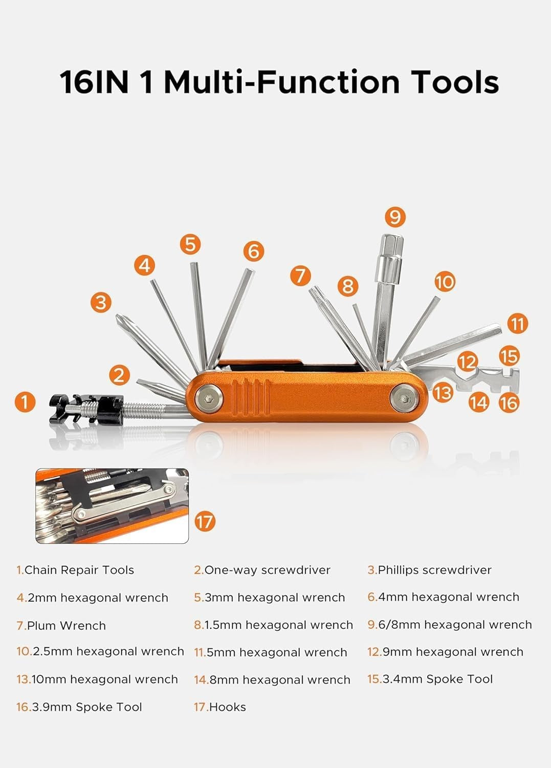 16-in-1 Bicycle Multi-Tool Kit Waterproof Anti-Rust for E-Bike Repairs