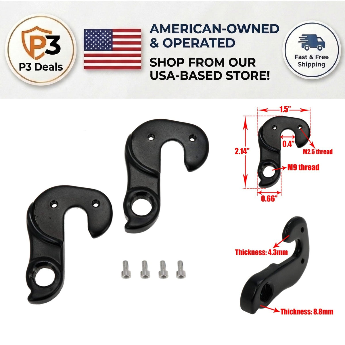 Universal Bike Derailleur Hanger Set - 2 Aluminium Alloy Replacement Parts