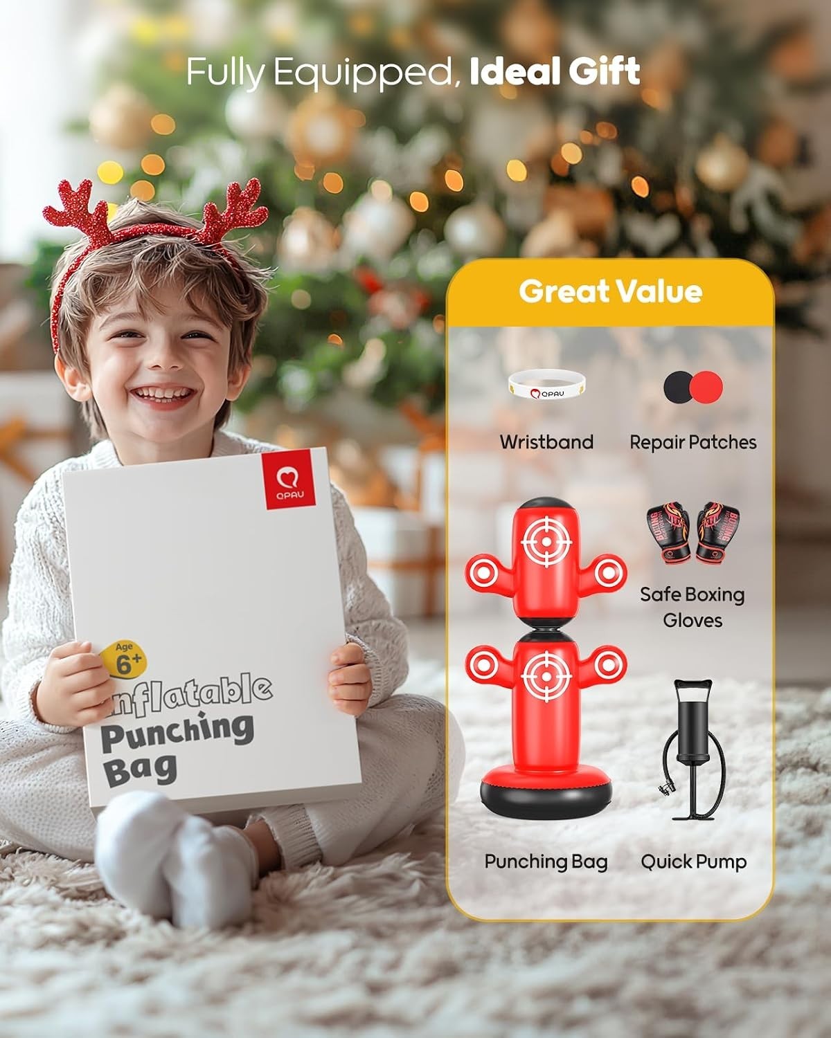 Kids Inflatable Rotating Punching Bag with Gloves and Pump - Indoor Outdoor Exercise