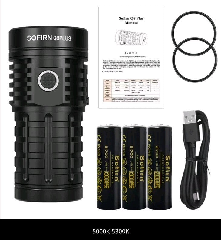 Super Bright LED Flashlight 16000lm Rechargeable USB-C Outdoor Torch