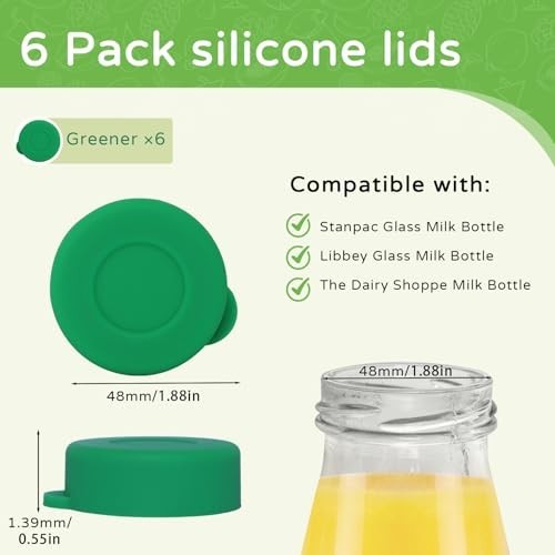 Reusable Silicone Milk Bottle Caps 48mm Green Pack of 6 for Glass Bottles