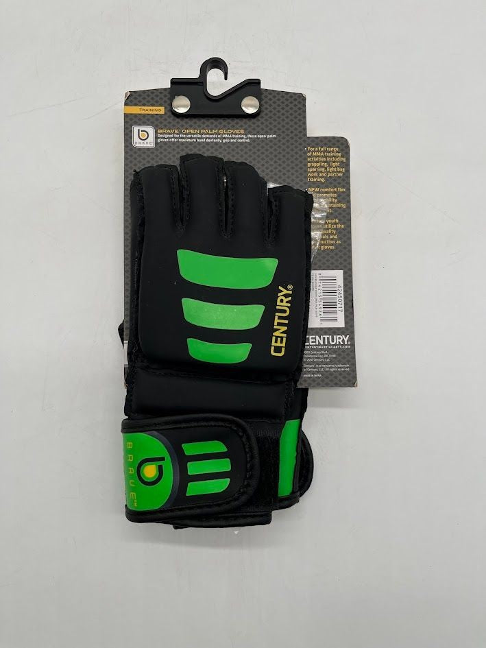Youth MMA Open Palm Gloves XL Black Green Velcro Wrist Strap Training Gear