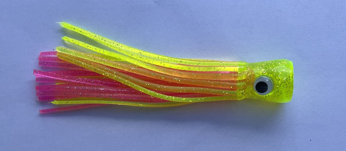 Fishing Trolling Skirts 5 Pack - Glitter Double Skirted Lures for Tuna Mahi Wahoo
