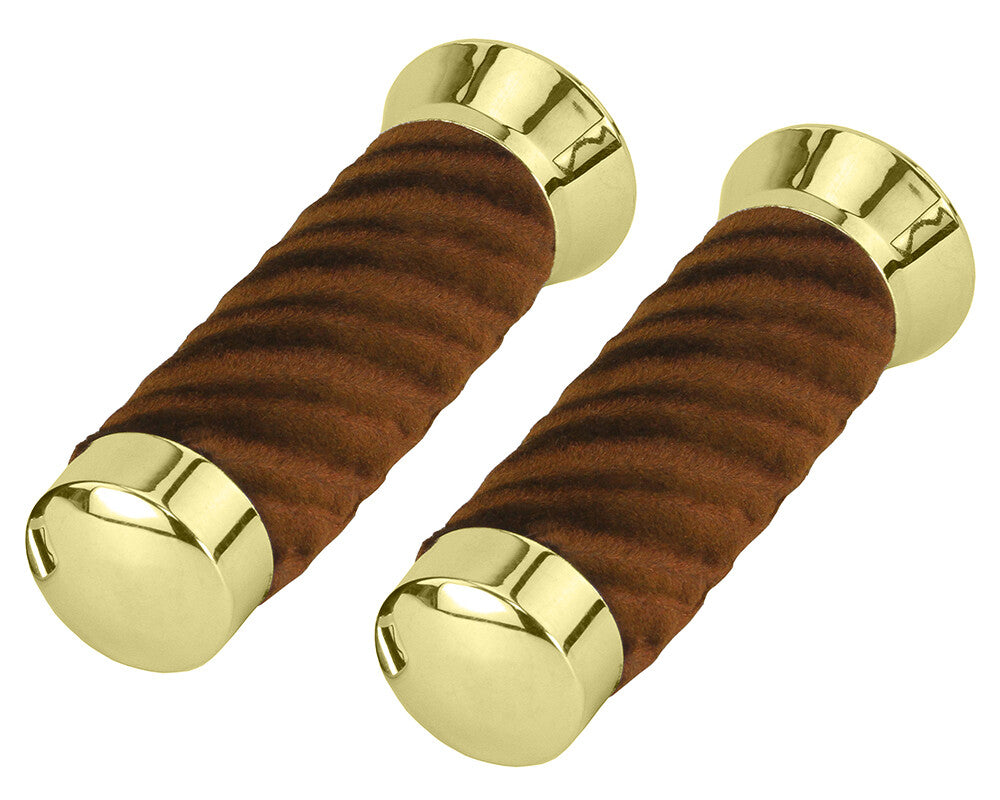 Lowrider Velour Handlebar Grips with Chrome or Gold Caps for Custom Bikes