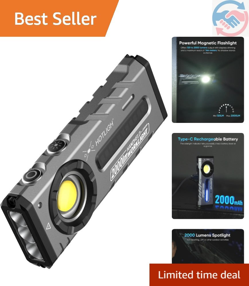 Rechargeable LED Flashlight with Magnetic Base, RGB & UV Light - 2000 Lumens