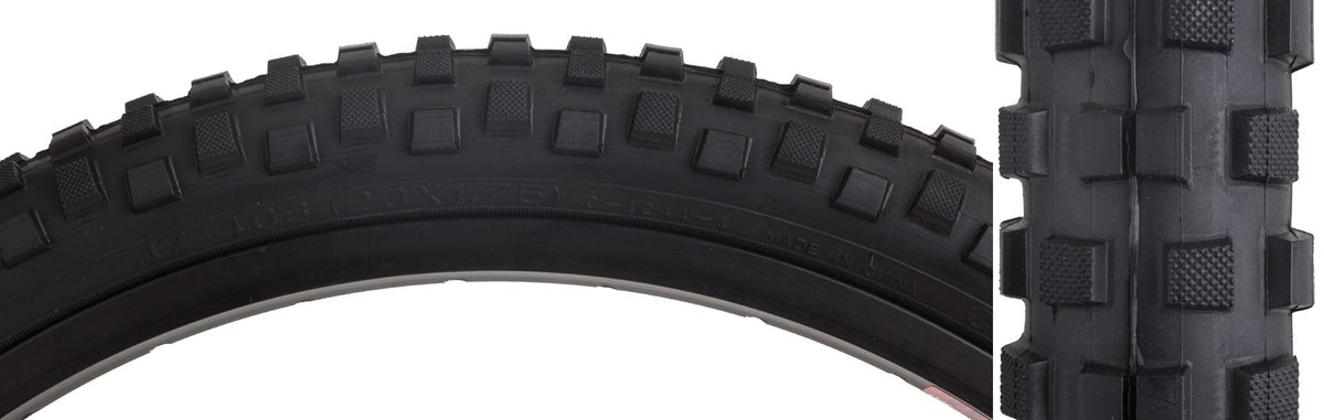 20x1.75 BMX Tire - Knobby Tread, Wire Bead, 65 PSI, Black