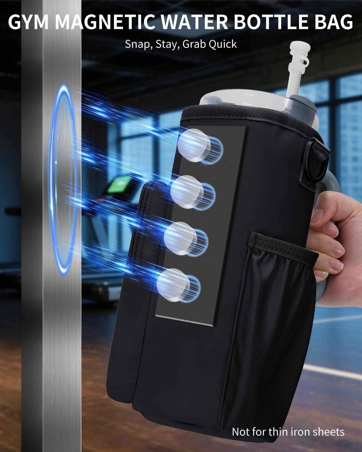 Magnetic Water Bottle Holder for 40oz Tumblers with Pockets - Gym & Travel