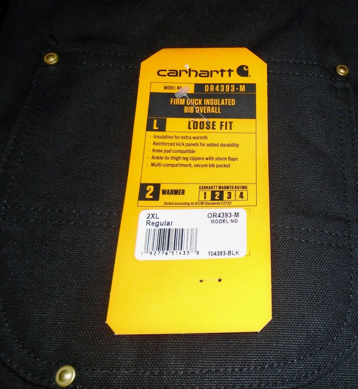 Men's Insulated Duck Bib Overalls - Loose Fit Workwear, Black, 2XL