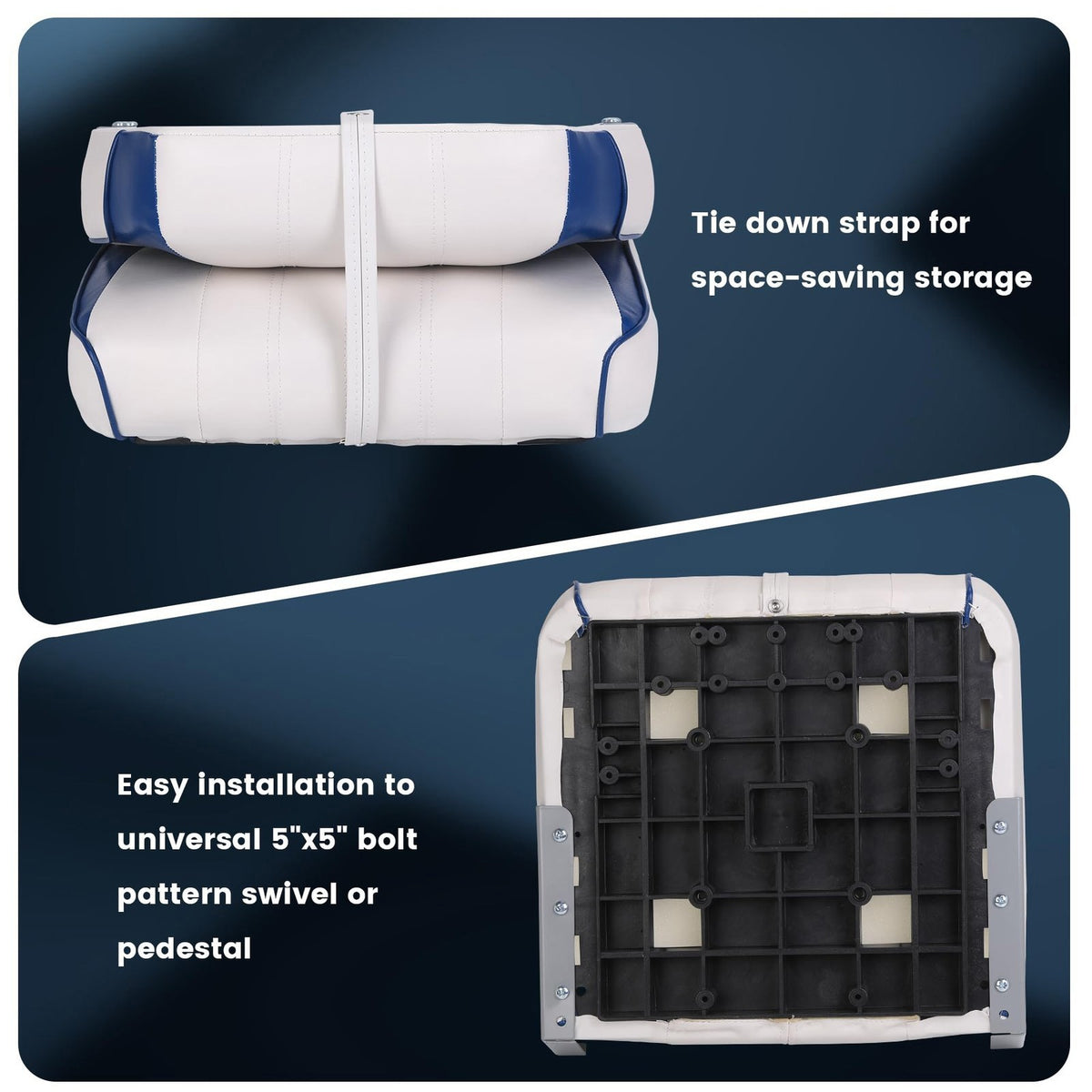 2-Pack Fold-Down Boat Seats with Thick Cushions and Weatherproof Material