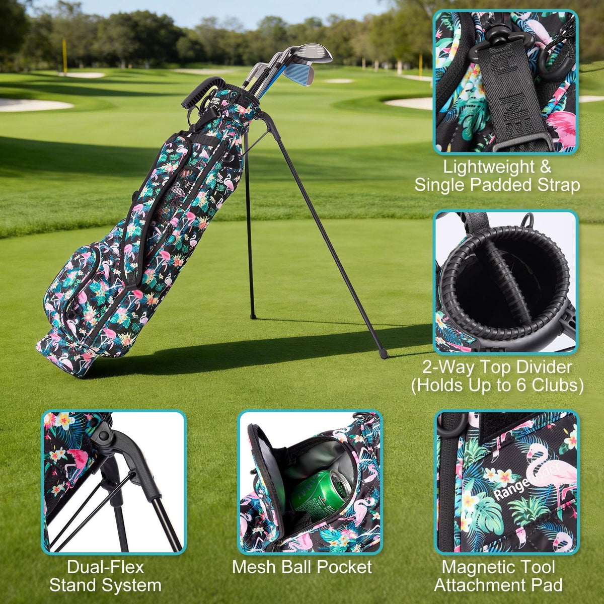 Lightweight Golf Stand Bag with Strap & Cooler Pocket - Fits 5-6 Clubs