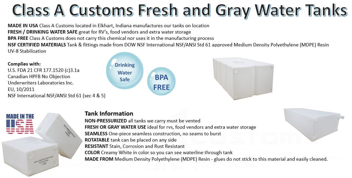 20 Gallon Fresh and Gray Water Holding Tank - Food Safe, BPA Free, NSF Certified