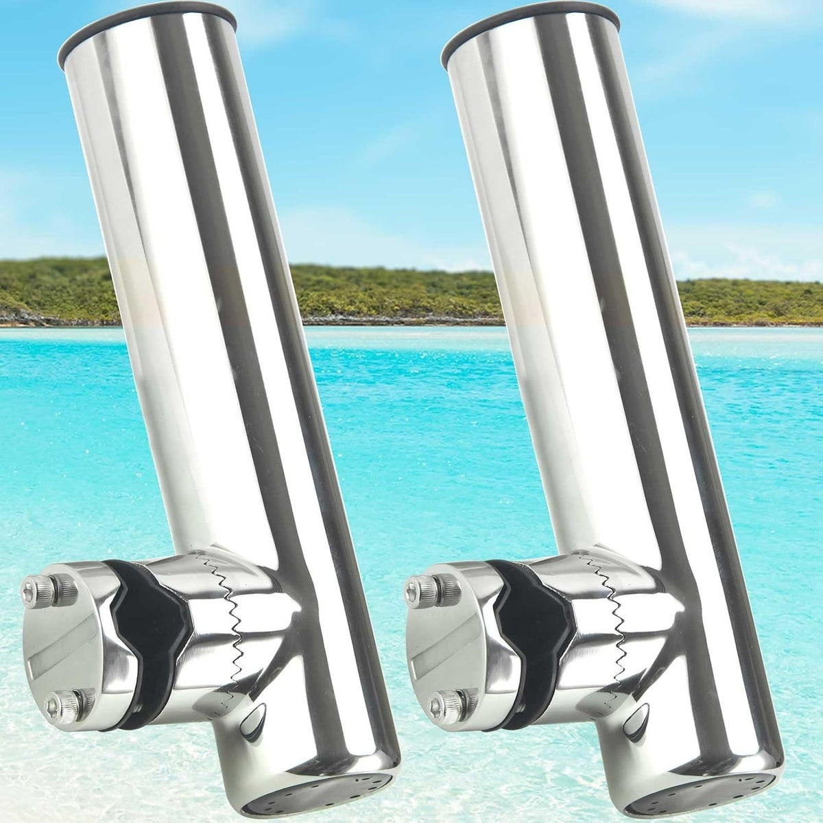 Stainless Steel Fishing Rod Holders 2-Pack | Adjustable Clamp-On Marine Gear