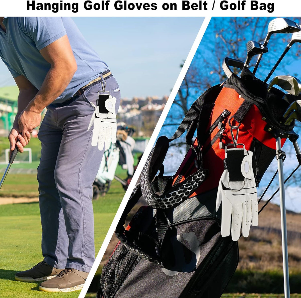 Golf Glove Belt Holder Strap Double Loop with Metal Clip - 2 Pack