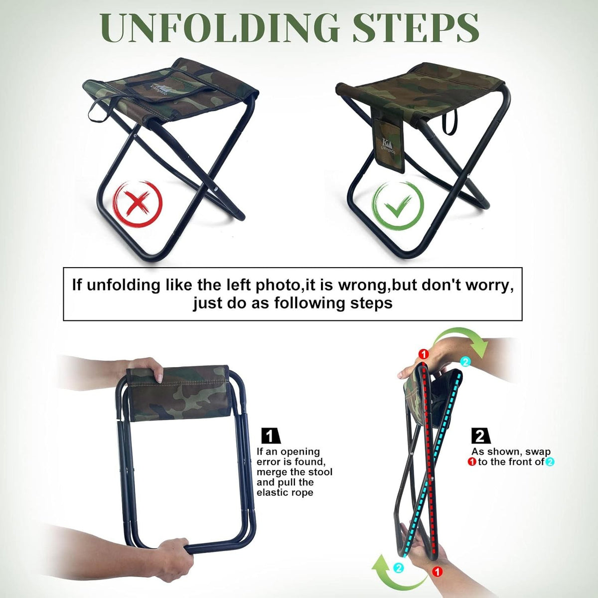 Portable Folding Stool 13-inch 450 lbs Capacity Camouflage Outdoor Seat