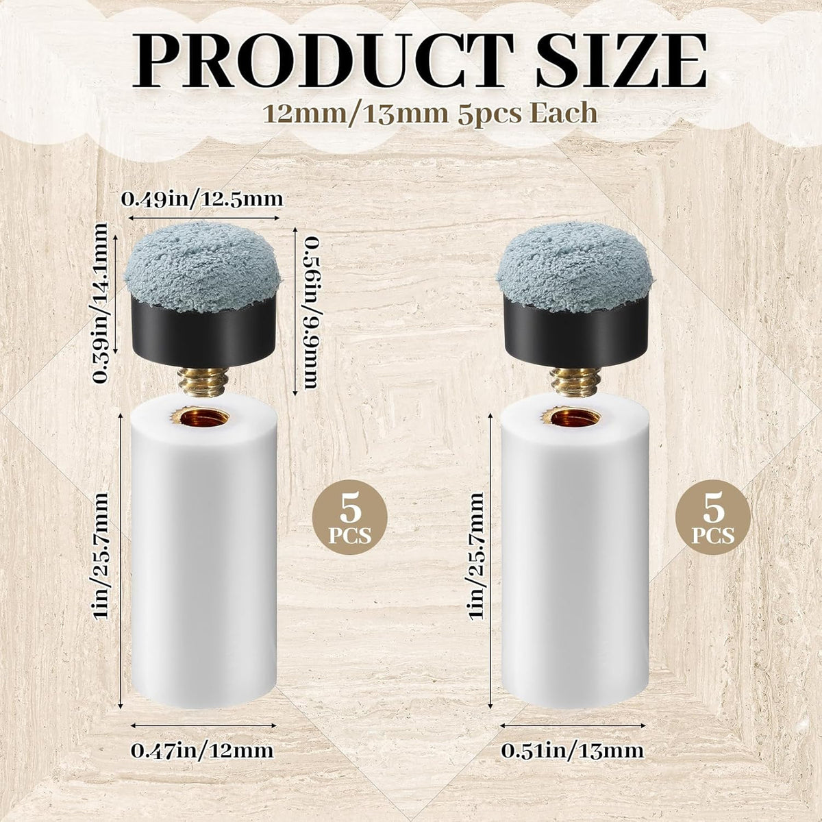 10 Sets White Pool Cue Tips Replacement Kit with Screw-On Sleeves