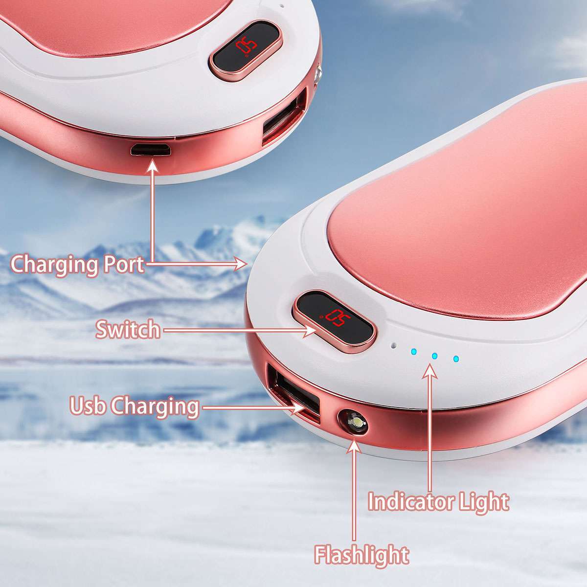 Rechargeable Hand Warmer Power Bank 10000mAh USB Heating Device Portable