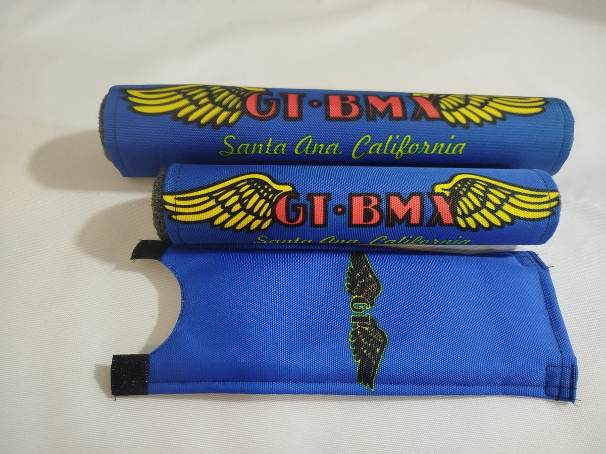BMX Handlebar Pad Set - High-Strength Foam, Custom Colors, Blue Wings