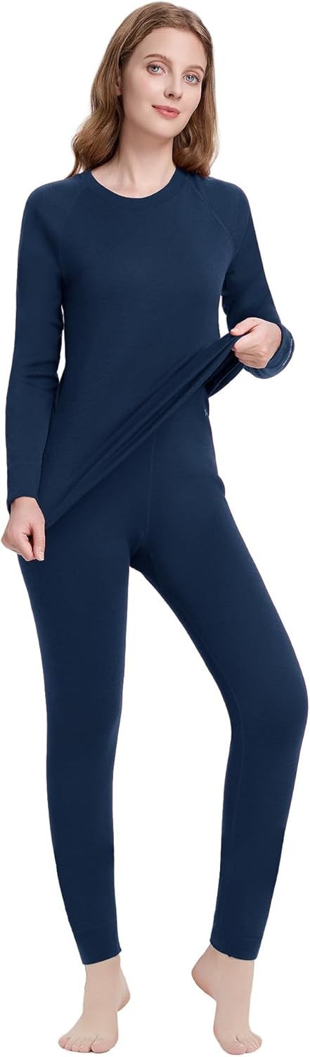 Women's Merino Wool Base Layer Sets Thermal Underwear Ski 2PC Top & Long Johns