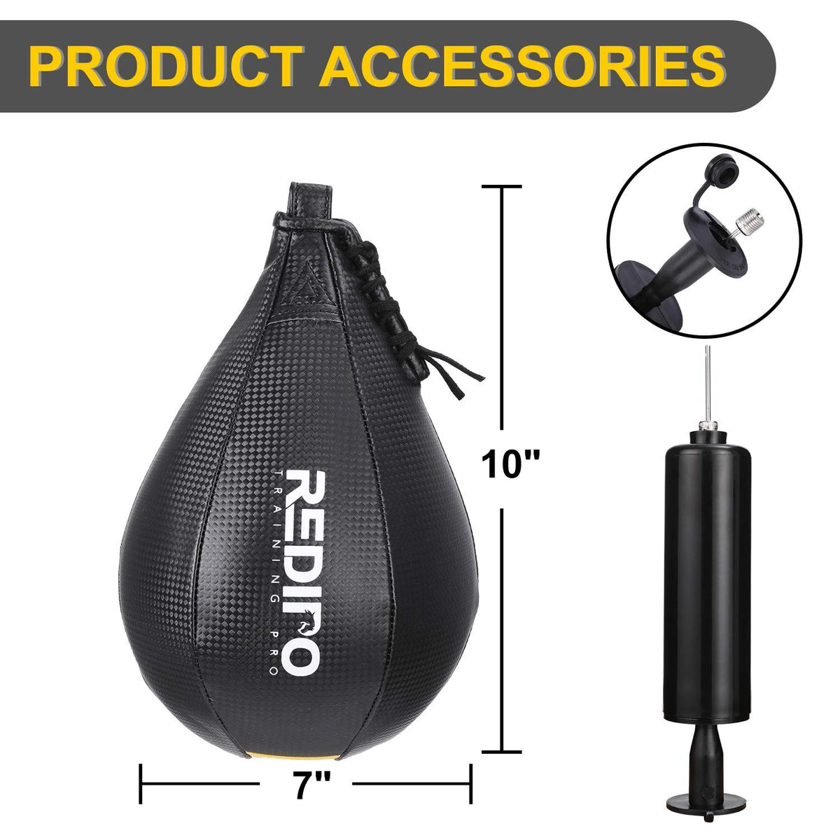 Redipo 10-Inch Boxing Speed Bag with PU Leather & Pump - Black