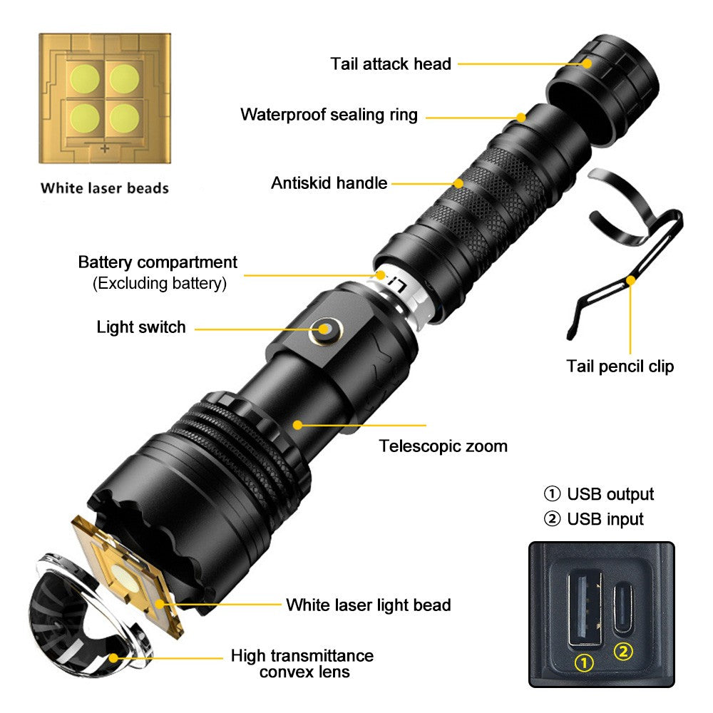 Rechargeable Waterproof Laser LED Flashlight 5 Modes - 50000 Lumens