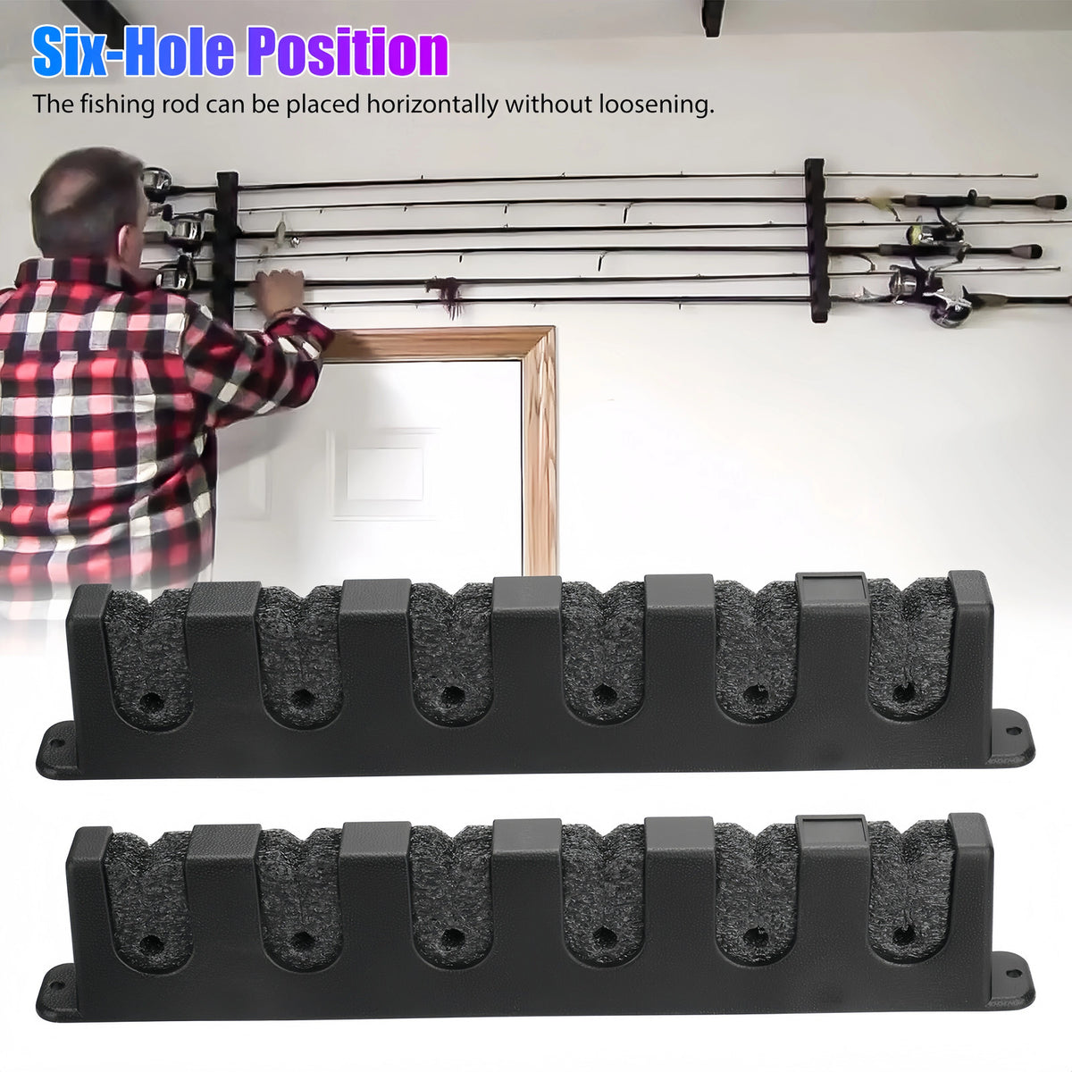 Vertical Fishing Rod Rack Wall Mount Holder for 6 Poles Storage Stand