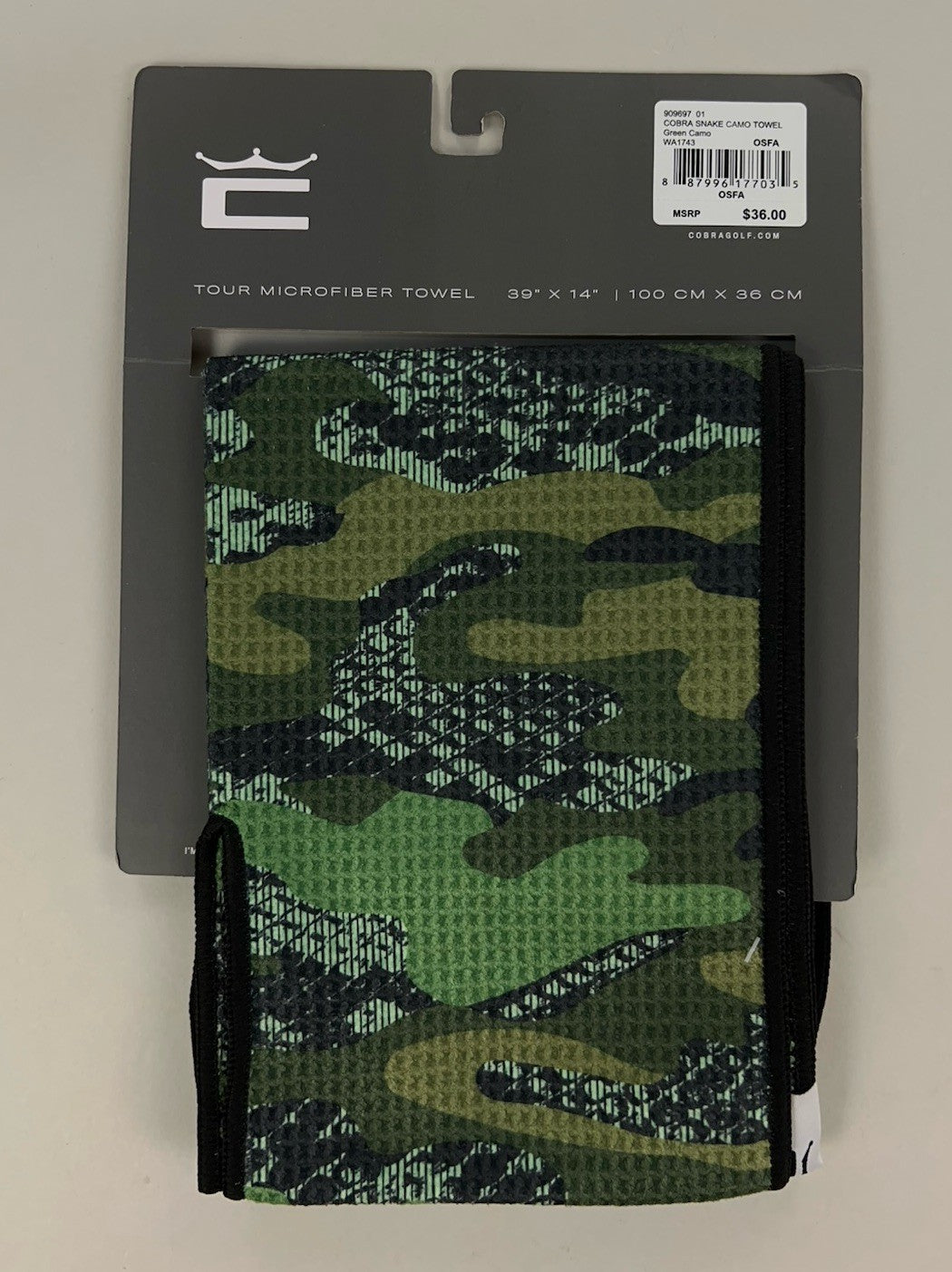 Golf Club Towel Microfiber Camo Green 39x14 Inch Sports Accessory