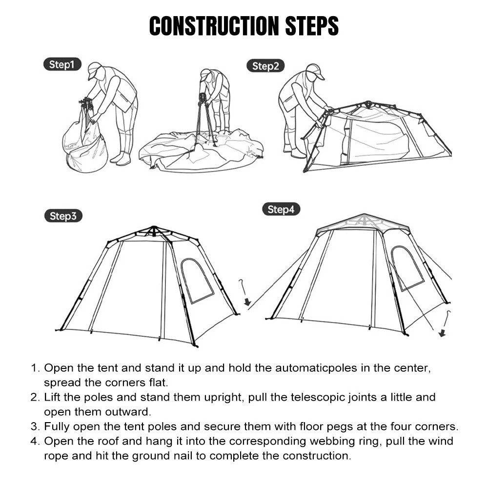 Automatic Pop Up Camping Tent Waterproof Instant Canopy for 3-4 People